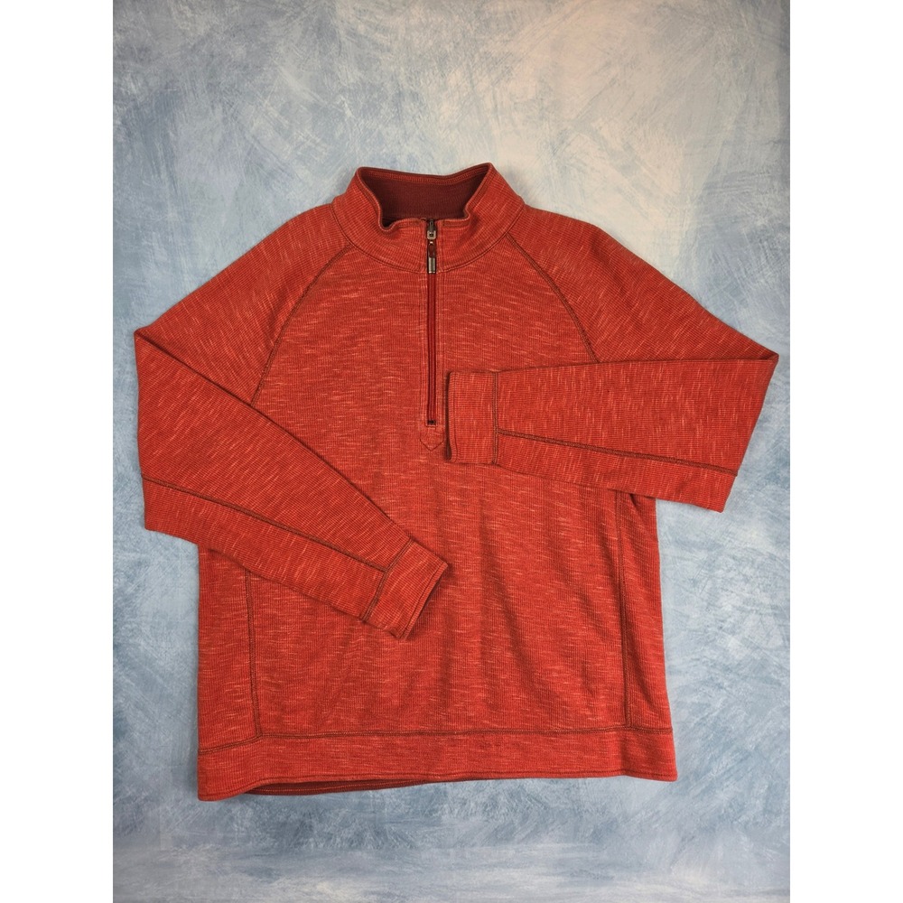 Tommy Bahama Reversible Men Sweater Size L Red 1/4 Zip Cotton Tencel Pullover